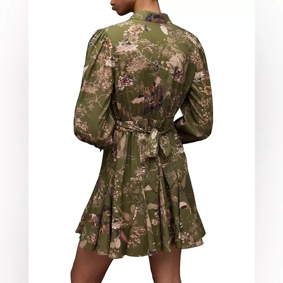 All Saints Keeley Peggy Dress 6 Mini Fit and Flare Crane Print - Picture 5 of 16